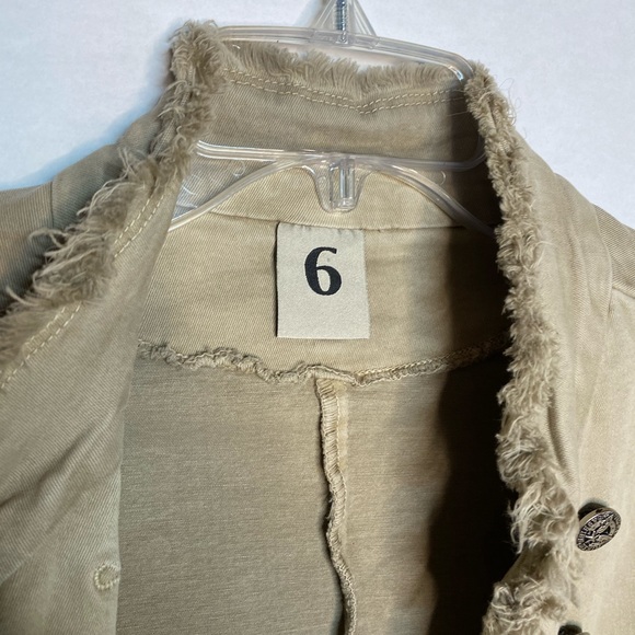 Long Sleeve Open Front Light Denim Military Jacket - Picture 8 of 12